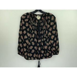 Vtg Denim & Supply Ralph Lauren Peasant Small Top B37-12 Blouse Black 3/4 Sleeve